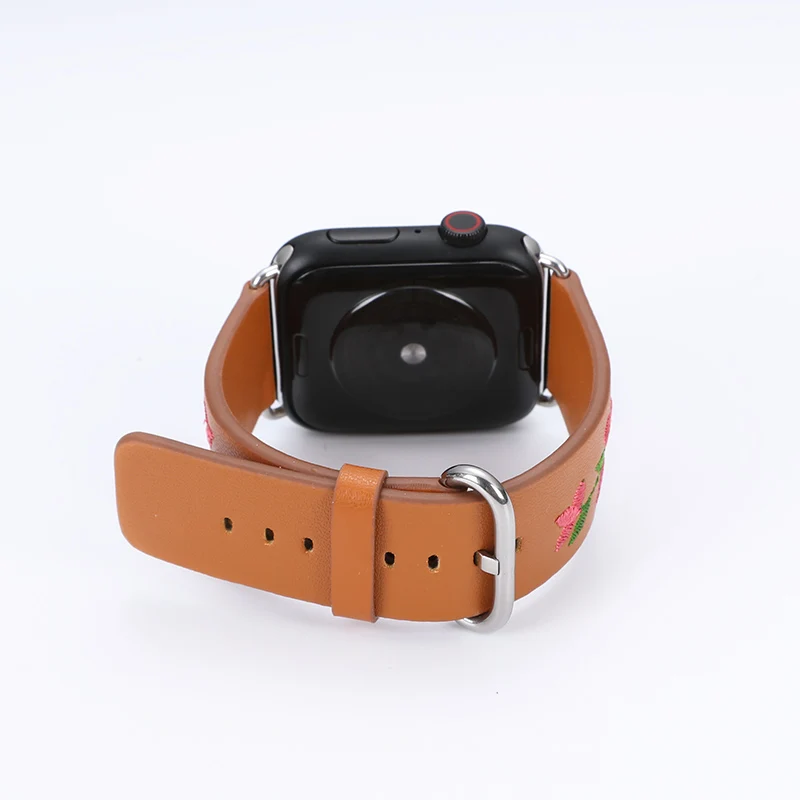 Ремешок для часов из натуральной кожи Apple Watch 38 мм 42 с красной цветочной вышивкой