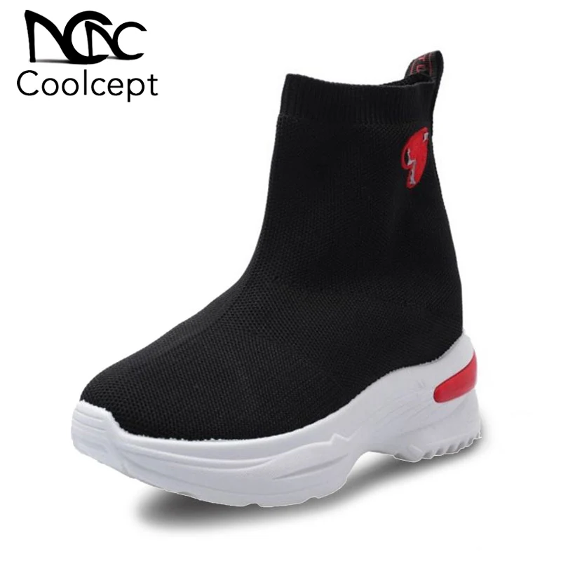

Coolcept New Autumn Winter Women Ankle Boots Thick Bottom Platform Sneakers Flying Weaving Leisure Women Footwear Size 35-39