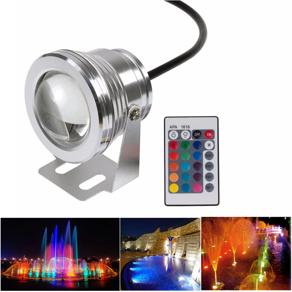 10W RGB IR Remote Control Underwater Light 16 Colors IP68 Waterproof Lamp Lighting for Fanuntain