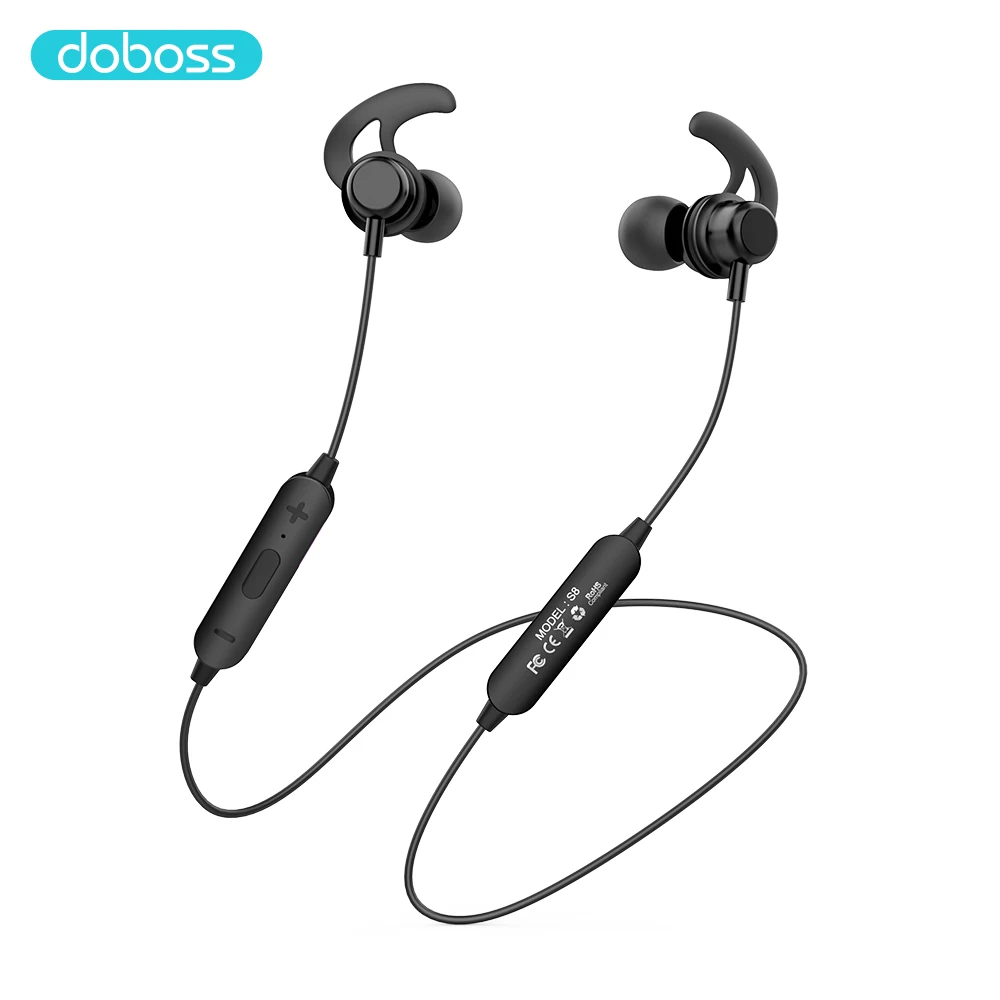 Doboss ST06 Спортивные Bluetooth Наушники Беспроводная гарнитура HD стерео звук шумоподавление магнитные шейные наушники с микрофоном - Цвет: Черный