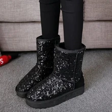 Г., новые зимние сапоги женские теплые модные женские сапоги с блестками Удобная женская обувь на резиновой подошве с круглым носком