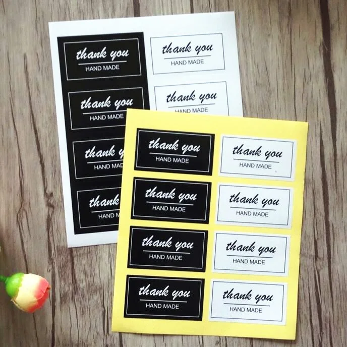 

80pcs/lot Rectangle Black & White Thank you Baking Seal Sticker for Handmade Product For Party Favor Gift Bag Candy Box Deco