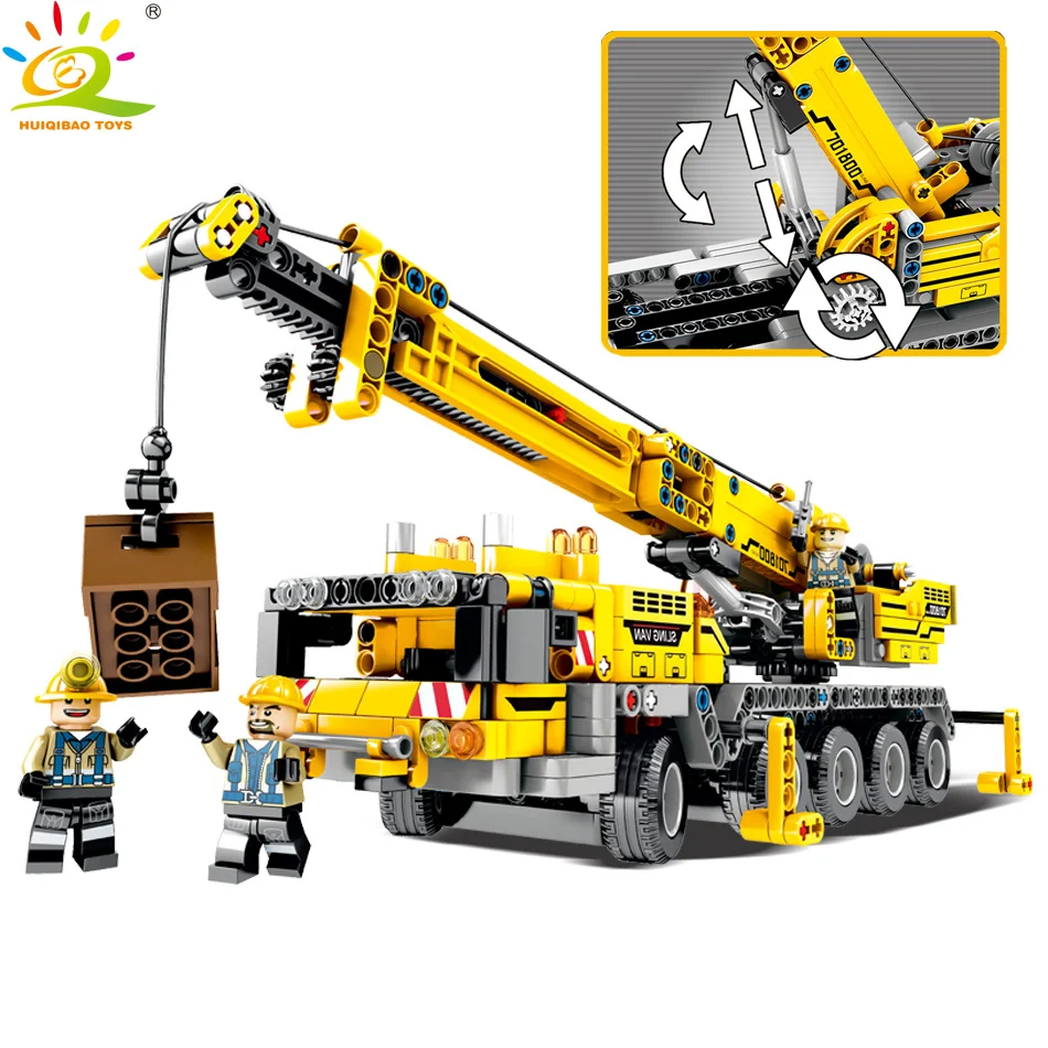 

HUIQIBAO TOYS 665pcs Construction Mobile crane Building Blocks For Children Compatible Technic City Engineering Bricks
