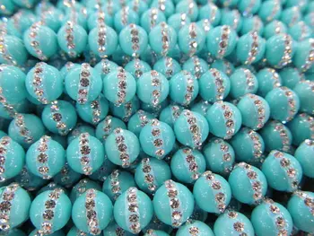 

wholesale 6-12mm 16inch handmade turquoise& rhinestone gemstone round ball blue assortment jewelry bead