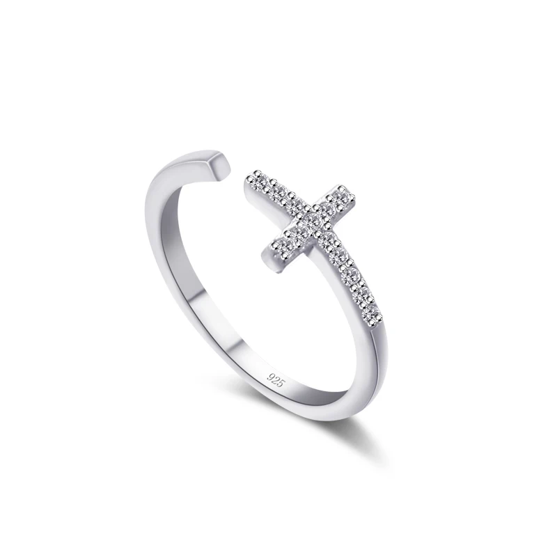 

Fashion 100% Solid 925 sterling silver cross ring Woman charming zircon wedding ring Bohemian silver jewelry Wholesale