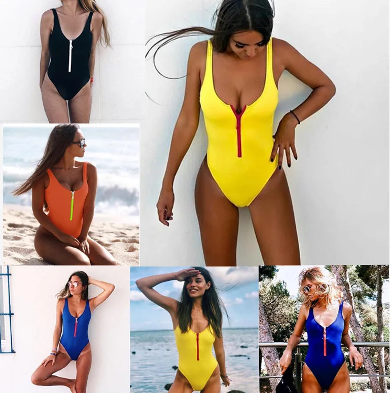 

2019 New Women One Piece Swimsuits Front Zipper Bikini Swimming Suits Sexy Female Swimwear Bathing Costume Beachwear