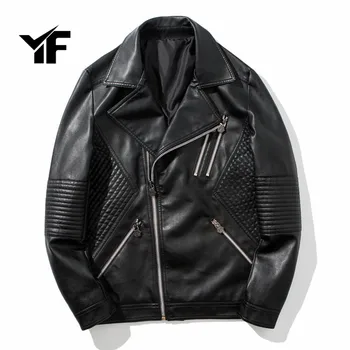

YF 2018 Spring New Men Washed PU Leather Motorcycle Jacket Slim Autumn Leather Large Size M-XXXL