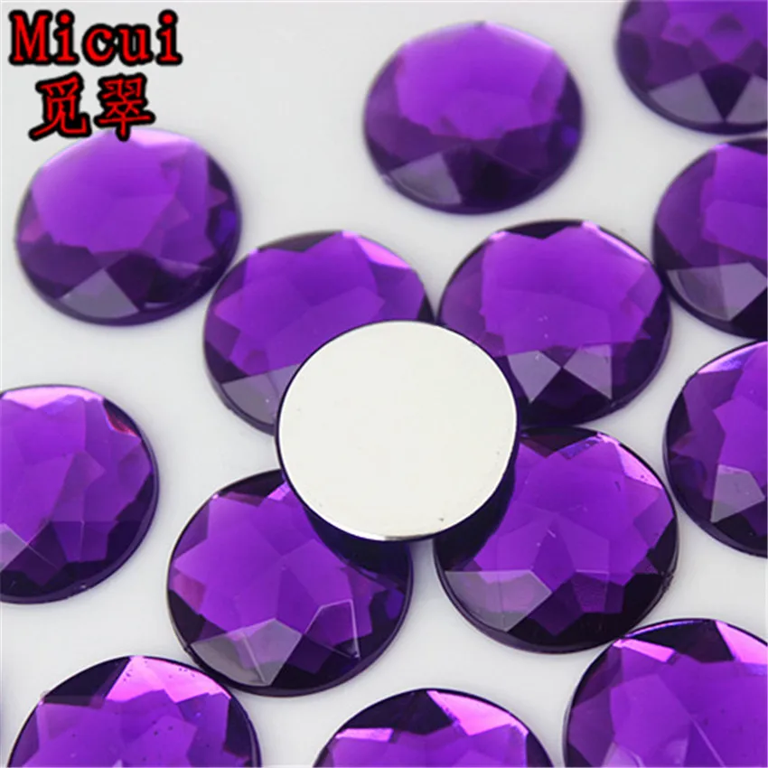 Micui, 50 шт., 20 мм, круглые кристаллы, акриловые стразы с плоской задней стороной, клей на драгоценные камни, стразы, Кристалл, камень, одежда, платье, ремесло, ZZ751 - Цвет: Purple