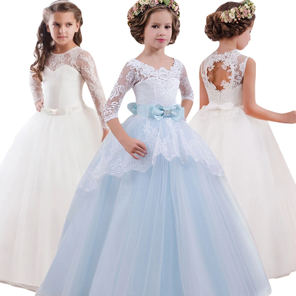 

Party Dress Baby Kids White Bridesmaid Flower Girls Wedding Dress Children Princess Dress Teenage Girls Clothing 6 8 10 12 Year