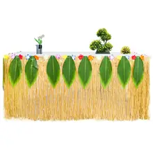 Гавайский вечеринок 275x75 см Искусственная Трава Таблица юбка тропический Луау вечеринок зеленый/желтый с Гибискус