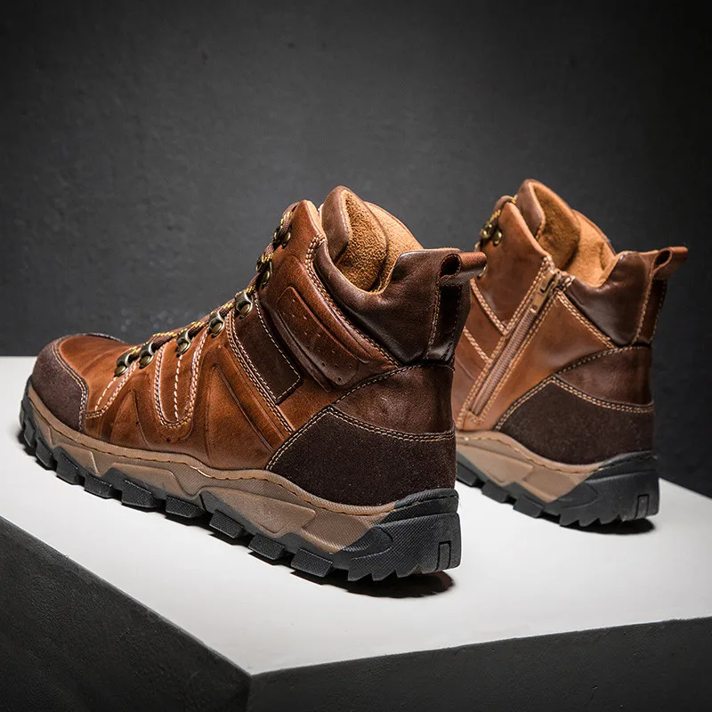 Hot Sale!! Stylish Man Trendy Ankle Boots Genuine Leather Round Toe Lace Up Riding Motorcycle Boots Fashion Mens Shoes