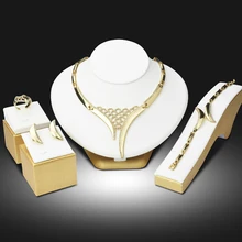 Dubai Gold Plated Jewelry Sets Nigerian Wedding African Beads Crystal Hollow Bridal Jewellery Set Rhinestone Ethiopian Jewelry