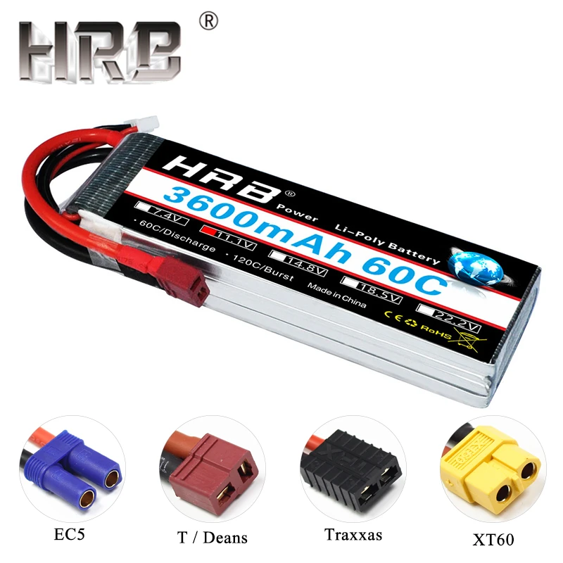 HRB RC Lipo батарея 3S 11,1 V 3600mAh 60C XT60 T вилка части для Traxxas Вертолет Самолет Дрон игрушки EC5 Женский Мужской разъемы