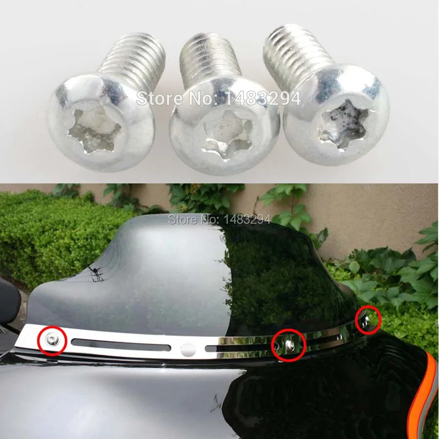 

3Pcs Chrome Screws Slotted Stock Batwing Trim Fairing Windshield Bolt Kit Fits For 1996-2013 Harley Touring Electra Glides