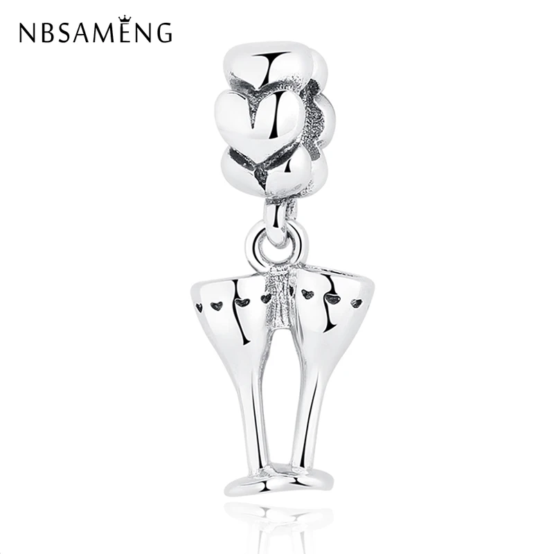 100% 925 Sterling Silver Bead Charm Celebration Time Charms Toast Wine Glass Design Fit Pandora 