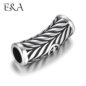 

2pcs Stainless Steel leaves Tube Beads Big Large Hole 6mm Slider Charm DIY Men Leather Cord Bracelet Making Jewelry Accessories