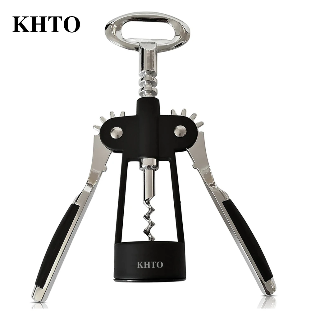 KHTO Stainless Steel Wine Bottle Opener Handle Pressure Corkscrew Red