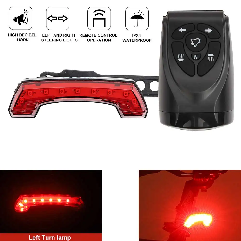 

Bicycle Tail Light Wireless Remote Control with Horn USB Rechargeable Waterproof LED Bike Taillight Cycling Light Lamp