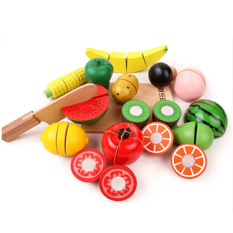 Kitchen Food Toys Fruit Fish Vegetable Blocks Children Lovely Wooden Toys Play House Toy For