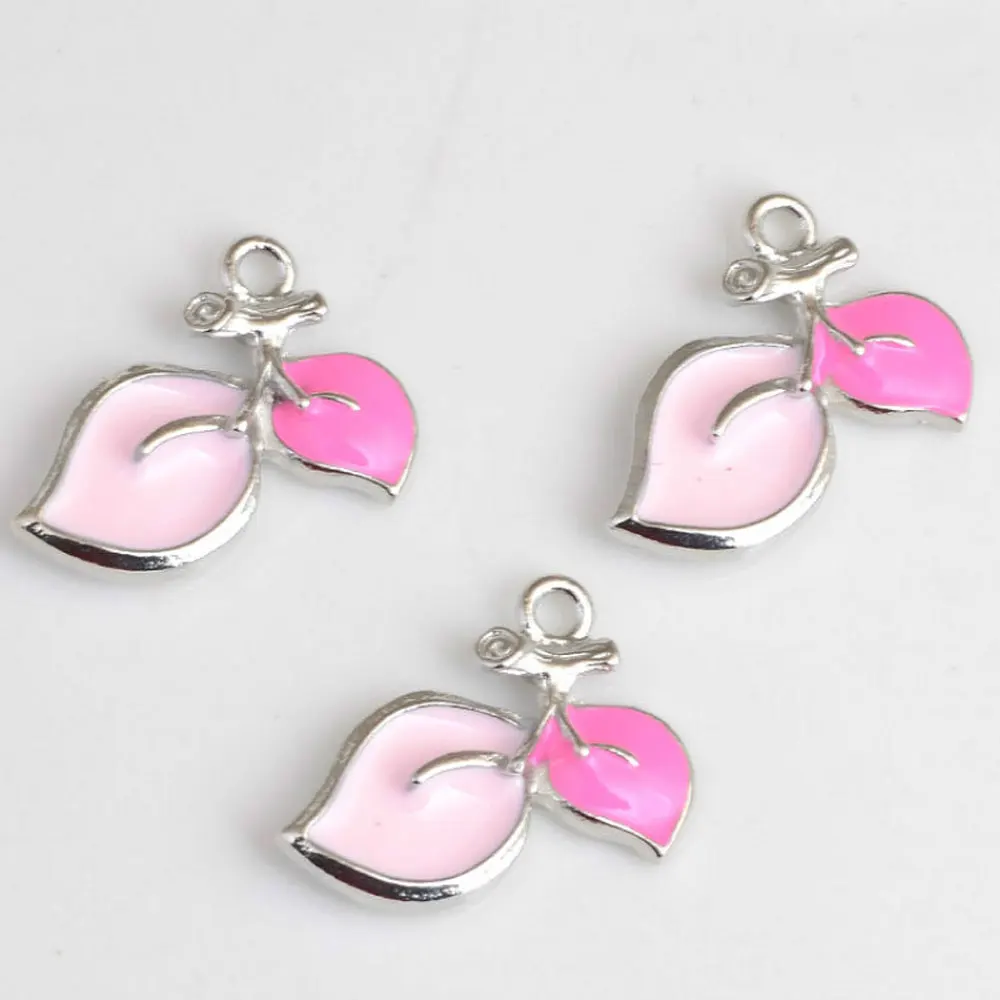 DIY Fashion enamel charm 2 leaves metal charms for jewelry making Pendants floating charms Key