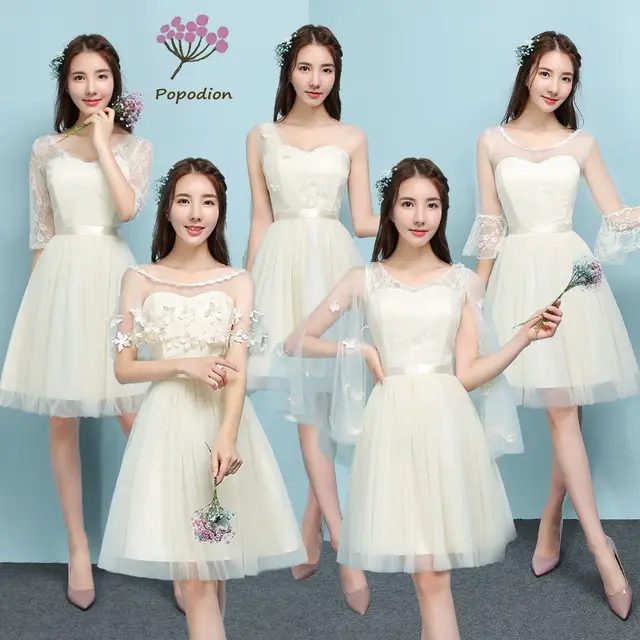 Long Champagne Color Bridesmaid Dress