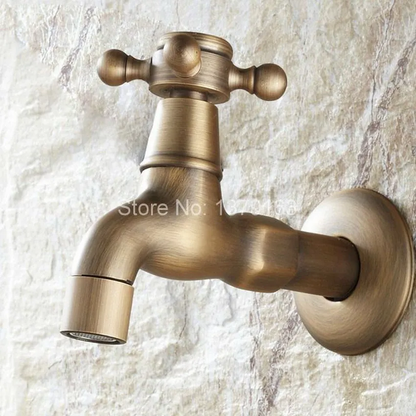 Antique Brass Laundry Bathroom Kitchen Wall Mount Basin Faucet Single Cold Tap aav103