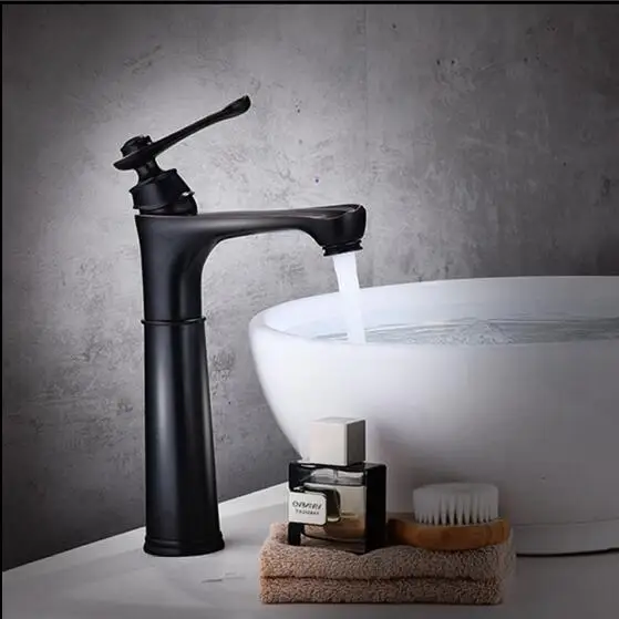 تل حوض الحنفيات الأسود النحاس الحمام حوض صنبور صنبور وحيد مقبض سطح مربع الغرور بالوعة خلاط صنابير المياه