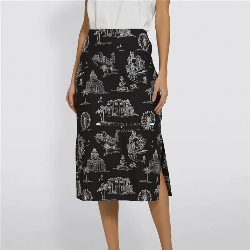 

Women New High Waist Pencil Skirt Embroidery Pattern Split Midi Skirt 2019 Spring and Summer