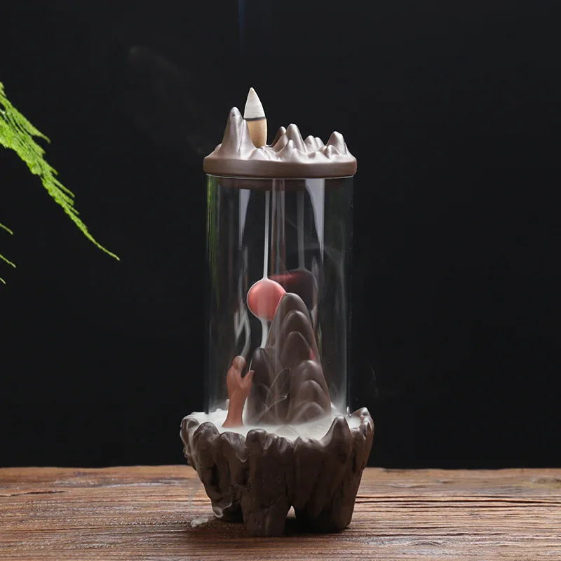 93x211mm Hourglass Incense Burner Smoke Waterfall Backflow Incense Burner Ceramic Incense Holder Censer Use In Home Office Teahouse - Color: 93x211mm