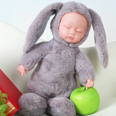 45 см Reborn Baby кролик/панда плюшевые куклы игрушки открытые глаза милые куклы для малышей с детьми спящие лучший подарок на день рождения для детей - Цвет: Gray rabbit 38cm