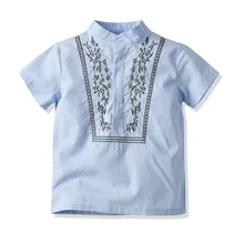 AMISSA/Новинка года, рубашки для мальчиков летние рубашки с короткими рукавами синяя блузка для мальчиков, хлопковая повседневная одежда в народном стиле для мальчиков 3-7 лет