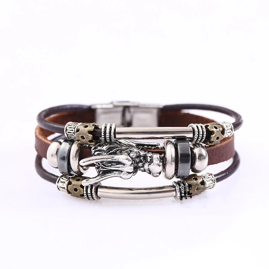 

Vintage Tibetan Style Dragon Bracelet Multilayer Leather Inspirational Bracelets For Women Men Stainless Steel Bangles Top End