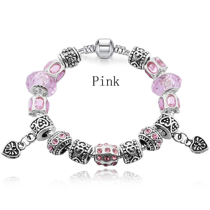 Дизайн белый цветок бисер для подвески брендовый браслет с кристаллами для женщин Посеребренная Ювелирная сковородка "сделай сам" Pulseras Mujer - Окраска металла: Pink 6