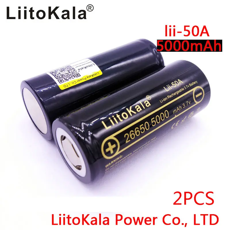 

Liitokala 26650 lii-50A 5000mAh Li ion battery 3.7V rechargeable battery 20A discharge torch 2pcs