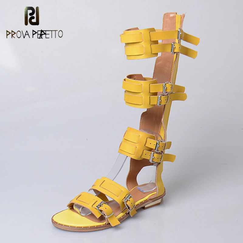

Prova Perfetto 2018 New Arrived Thigh highs Buckle Strap Retro Rome Sandals British Style Student Long Boot Flat Sandals