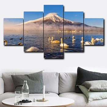 

Laeacco Fuji Swan Lake Scenery Poster Canvas Prints Painting Home Decoration Wall Art Paintings Pictures For Living Room Bedroom