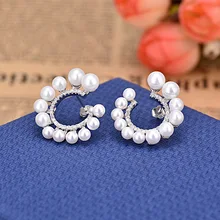 Стиль, серебряный цвет, модный, жемчужный, с кристаллами, серьги-гвоздики для женщин, свадебные ювелирные изделия ZK40