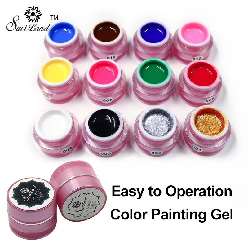 Saviland 1pcs Color Painting Gel Polish Long lasting 12 Colorful UV