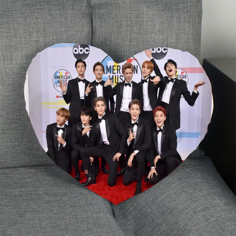 New Kpop Pillow Case NCT Heart Shape Satin Fabric Pillow Cover For Home Bedroom Wedding Decorate Pillow Cases - Color: 3