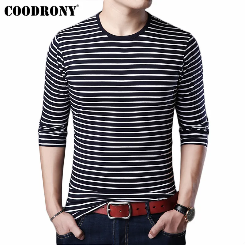 

COODRONY T Shirt Men Streetwear Tshirt Men Clothes 2019 Autumn Fashion Classic Striped T-Shirt Men Cotton Tee Shirt Homme 95020