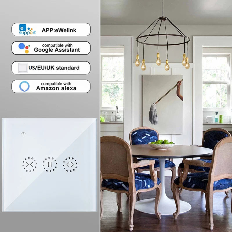Smart Home WiFi Electrical touch Blinds curtain switch Ewelink APP Voice Control by Alexa Echo for Mechanical Limit Blinds Motor