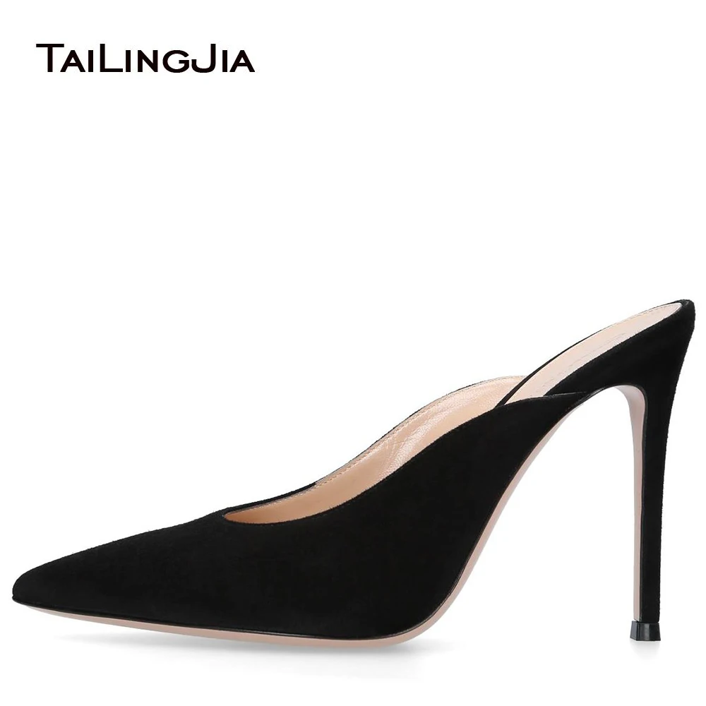 2021 Dress Heels Party Studded Pumps Faux Suede Heeled Mule Slides