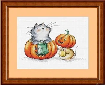 

Needlework 14CT 16CT Cross Stitch, DIY Count Cross Stitch, Embroidery Set, Halloween pumpkin cat