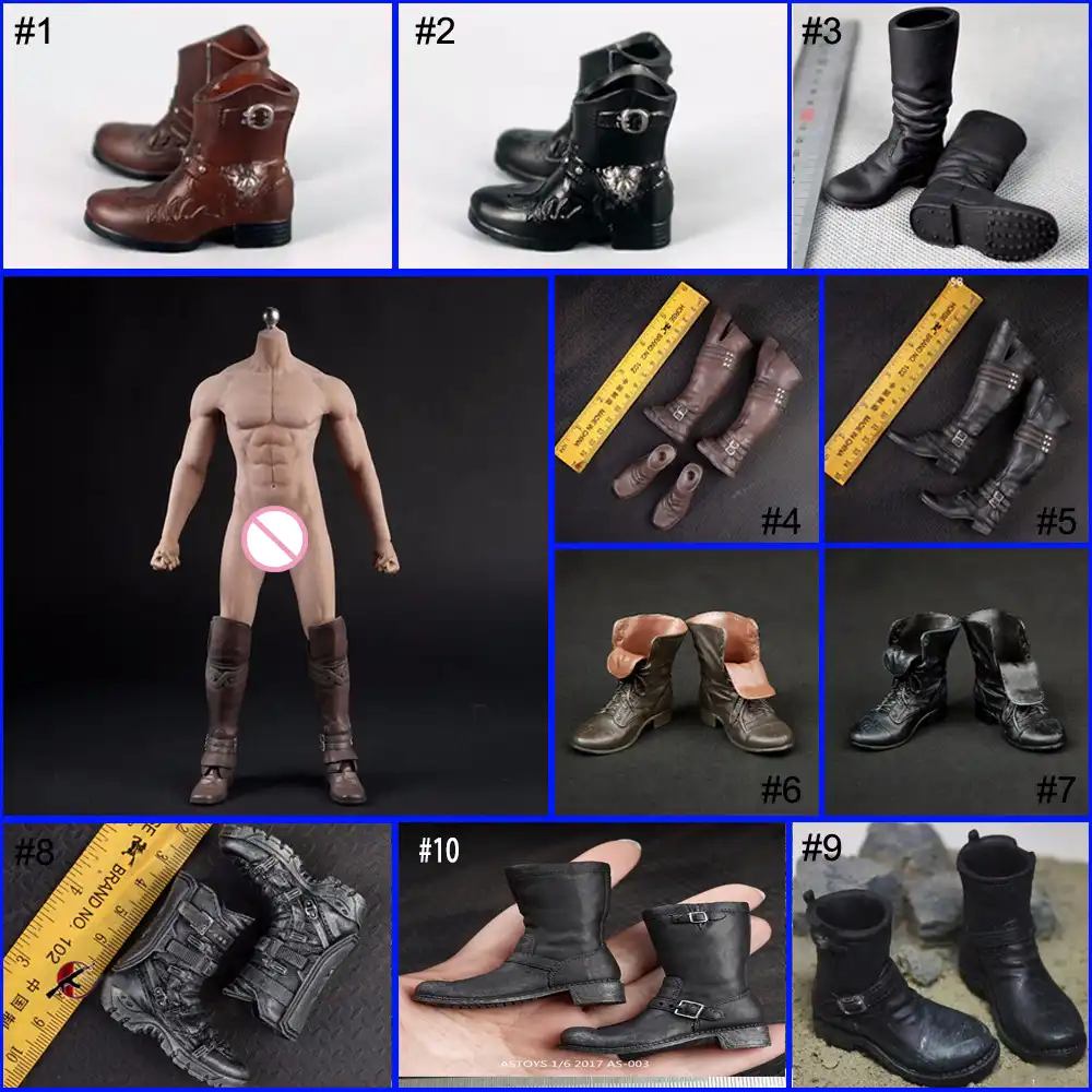 2 Pair 1//6 Scale Flat Combat Boots Shoes for Male 12/'/' Action Figure Accessories