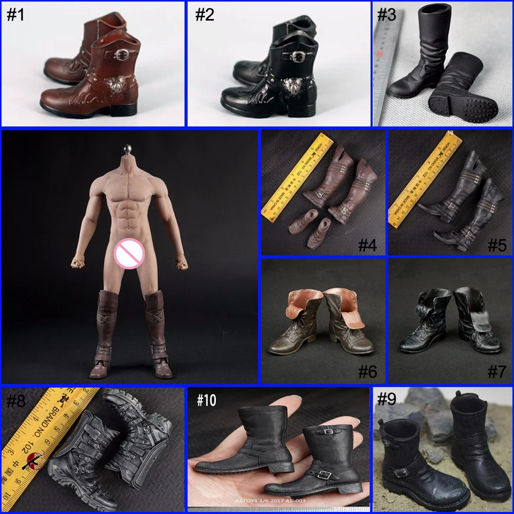 1/6 Black Boots Shoes with Red Stipe For 12" Male Hot Toys Action Figure 