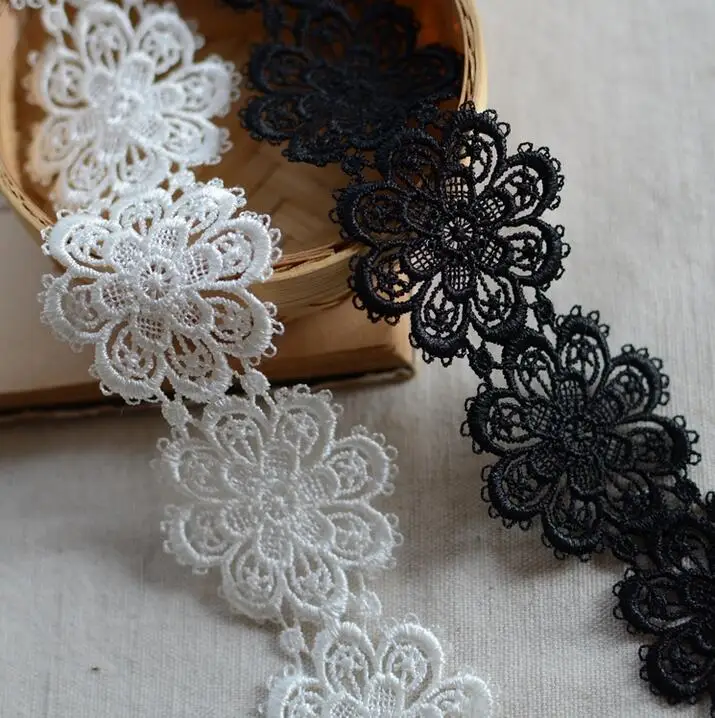 1 Meter Polyester Sewing Craft Crochet White Black Net Lace Trim Clothes Embroidered Flower Lace Fabric Applique 