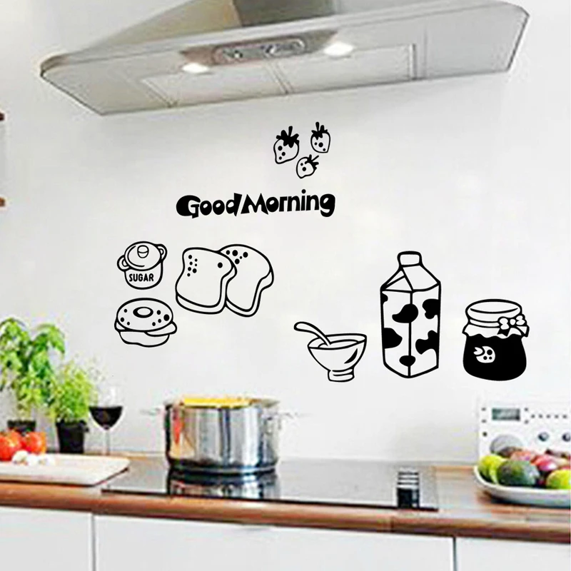 2017 Modern Wall Stickers Bread Milk Decoration in Kitchen Room Dining
