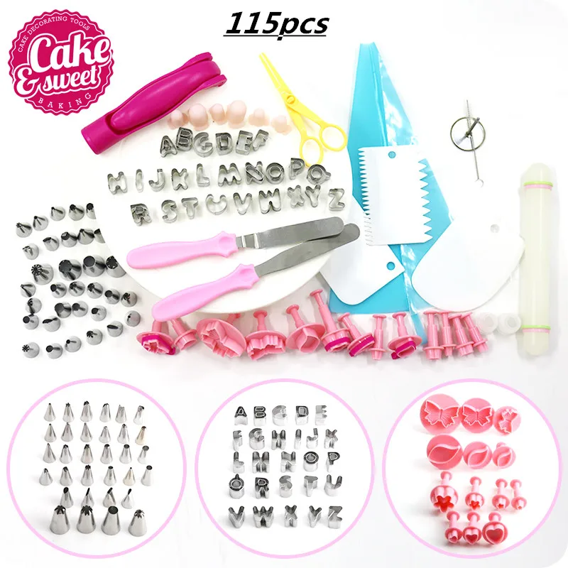 

Cake Decorating Supplies Kit 115 Pcs Set Cake Rotating Turntable Stand Icing Tips Flower Lifter silicone Baking Tools Set