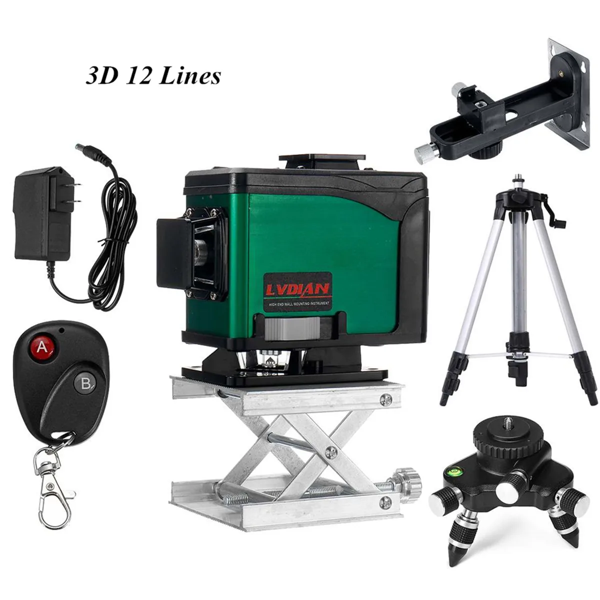 

12 Lines 3D Laser Level Green Laser Self Leveling 360 Degree Horizontal & Vertical Cross Waterproof Stability AC 100-240V