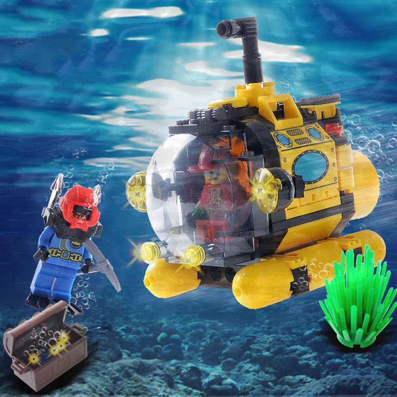 122Pcs Undersea City Series Treasure Hunt Tiny Submarine Building Blocks Model Compatible Legoe City Toys Gift For Children (6)